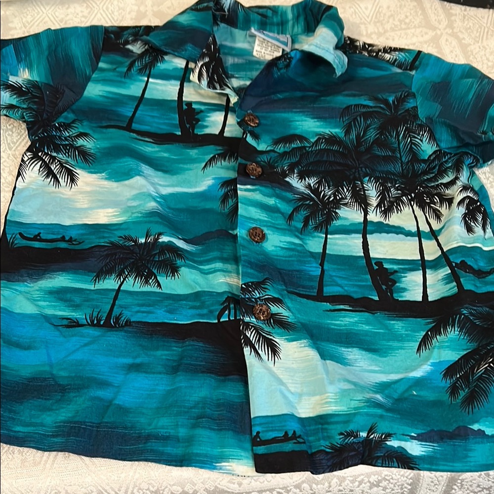 Kids Tropical Palm Tree Button Down ALOHA Shirt RJC size 6